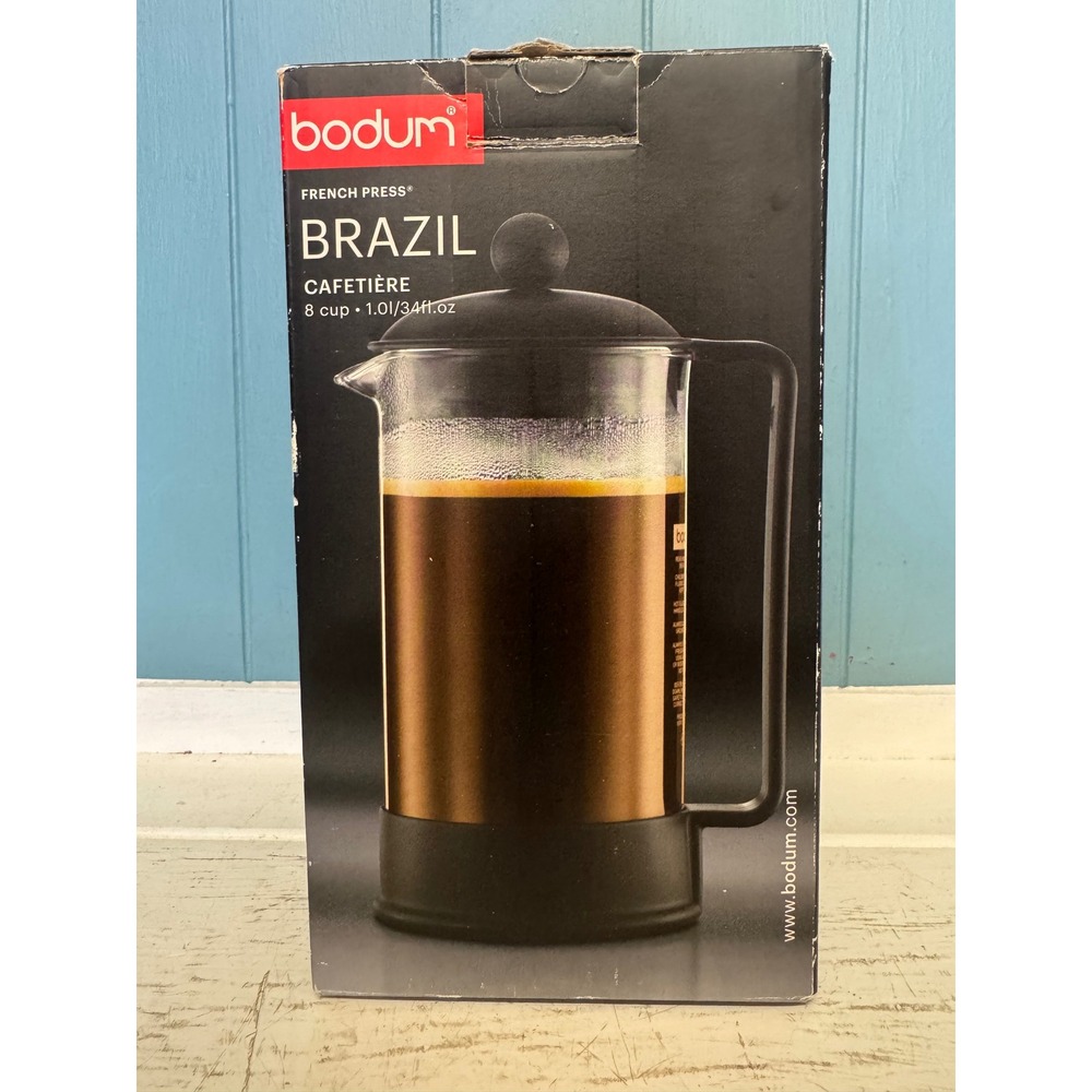 Bodum Brazil French Press Coffee Maker 8 Cup 34oz Black Borosilicate Glass 1548